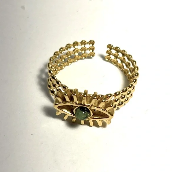 2/$20 ✨ LAST ONE! Evil Eye Beaded 18k Gold Plated Ring with Natural Green Stone - Picture 11 of 14